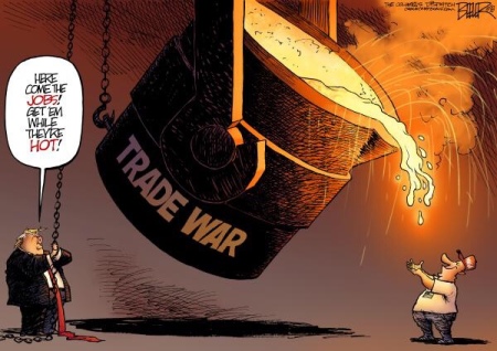 Cartoon on trade wars by Mike Beeler.